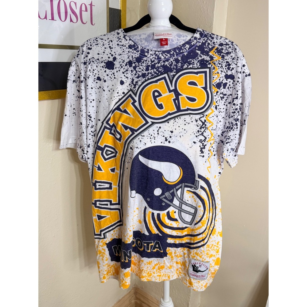 Mitchell & Ness Minnesota Vikings All Over Print Splatter T-Shirt Mens Large